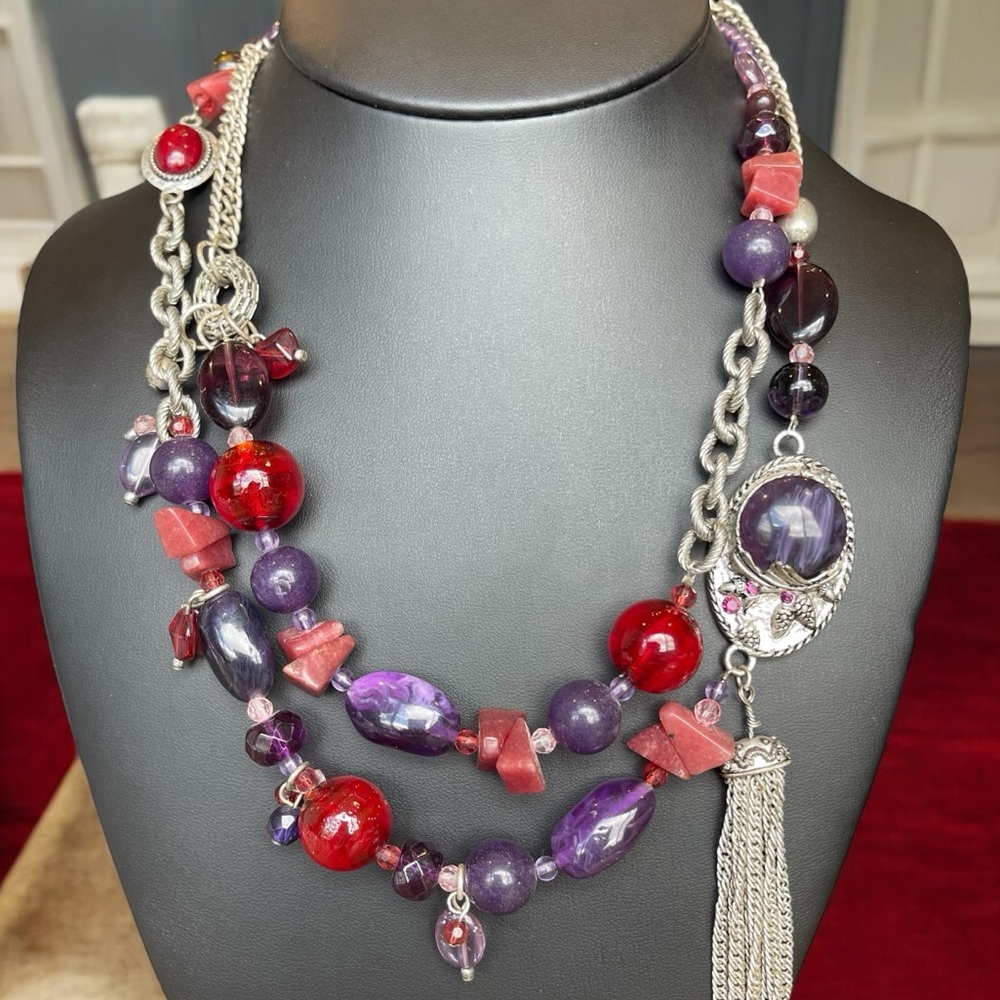 Coldwater Creek Semi Precious Gemstones Amethyst Double Strand Necklace 20”